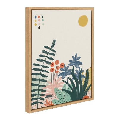 Zen Garden Abstract Floral Canvas Print with Natural Frame
