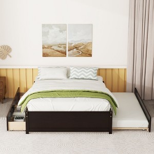 FULL BED WITH TWIN SIZE TRUNDLE AND TWO DRAWERS FOR ESPRESSO COLOR - 1 of 4