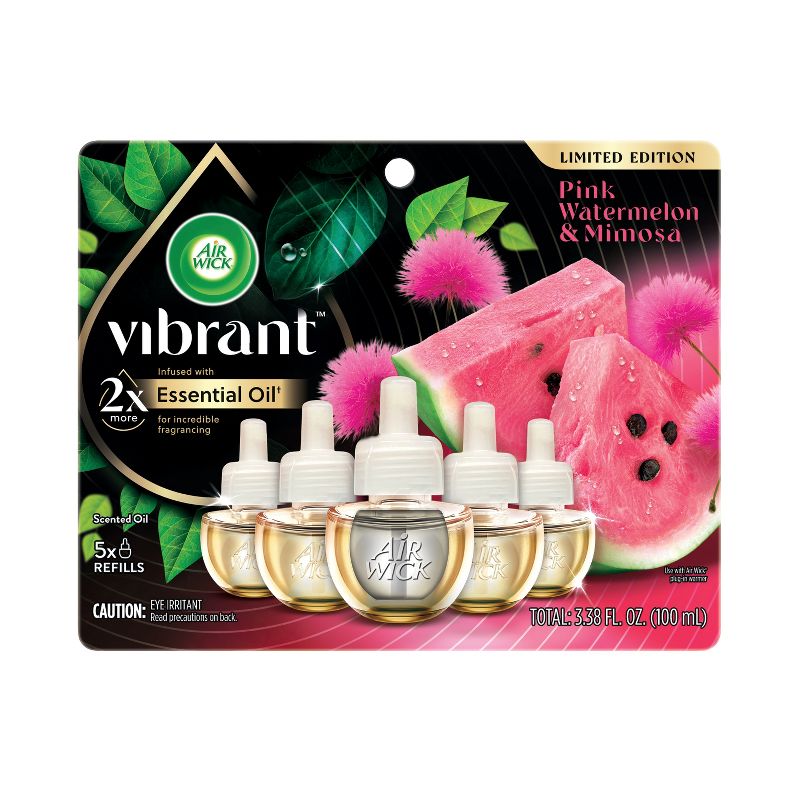 Air Wick Scented Oil Vibrant Refill Air Freshener Pink Watermelon &#38; Mimosa - 5ct, 1 of 8