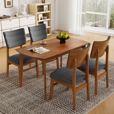 Set of 4 Mid-Century Modern Dining Chairs with Linen Upholstery and Rubber Wood Frame for Kitchen or Dining Room-Cuddlewood
