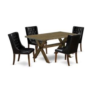 HomeStock 5-Piece Rectangle Distressed Jacobean Finish Solid Wood Top Dining Table with 4 Upholstered Chairs - 1 of 4
