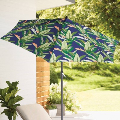 Photo 1 of 9ft Patio Umbrella DuraSeason Fabric Banana Leaf - Black Pole - Threshold