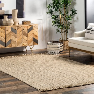 Nuloom Don Chevron Jute Tasseled Area Rug, 4' x 6', Beige