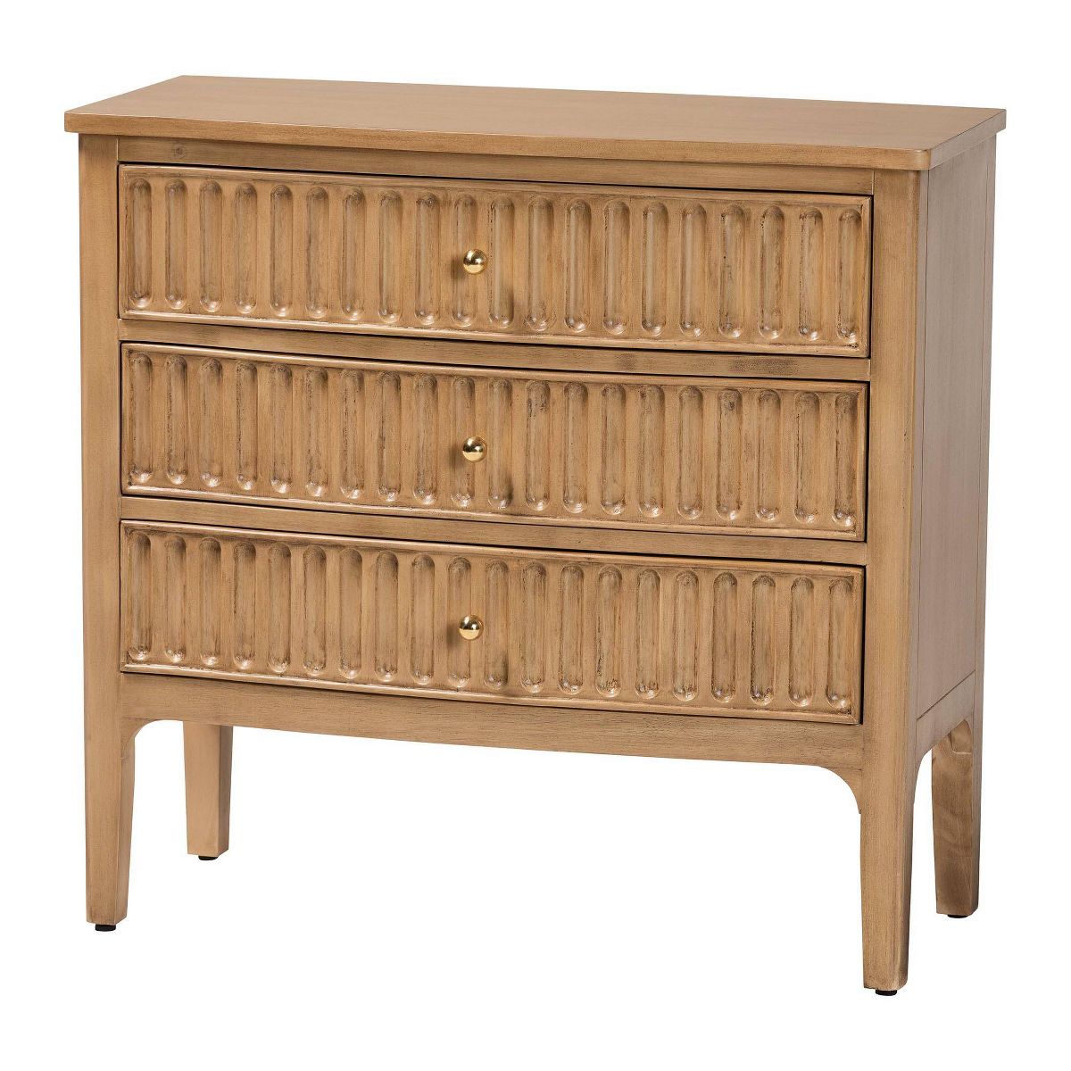 bali & pari Lavi Fluted Wood Chest 3-Drawer Storage Chest with Textured Drawer Fronts Beige