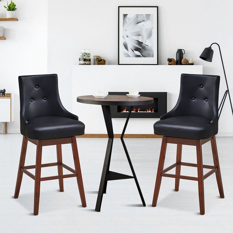 Tangkula Set of 2 Swivel Bar Stools 29" Pub Height Upholstered Chairs w/ Rubber Wood Legs, 2 of 10