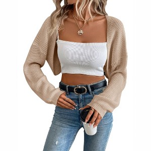 BLUEMING Womens Cardigan Shrugs Long Sleeve Knit Pleated Cropped Bolero Shrug Open Front Casual Tops - 1 of 4
