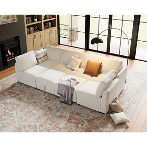 137.4" 8-Seater Upholstered Sectional Sofa with Storage Ottomans, U Shaped Sectional Couch, breathable chenille fabric sofa for Living Room, Beige - 1 of 4