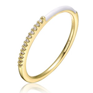 Guili Young Adults/Teens 14k Yellow Gold Plated with Cubic Zirconia White Enamel Half & Half Slim Stacking Ring - 1 of 3