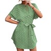 Anna-Kaci Women's Short Sleeve Polka Dot Mini Dress with Waist Tie Belt and Relaxed Fit - 2 of 4