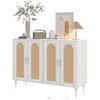 Homhougo Rattan Sideboard Buffet Cabinet, 4 Doors Accent Storage Cabinet, Console Table Coffee Bar with Power Outlet White - 3 of 4