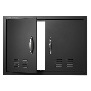 VEVOR BBQ Access Door, 30W x 21H Inch Double Outdoor Kitchen Door, Cold Plate Flush Mount Door, Wall Vertical Door with Handles and Ventss, Black - 1 of 4