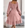 Women's Square Neck Long Sleeve Wrap Waist Ruffle Hem A-Line Dress Elegant Flowy Floral Printed Party Dress - 3 of 4