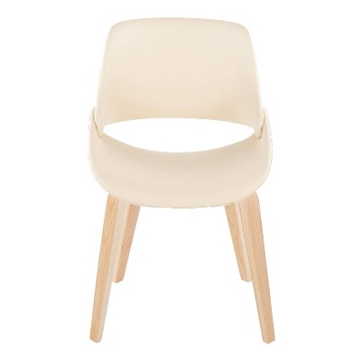 Cream Faux Leather and Natural Wood Upholstered Chair Set