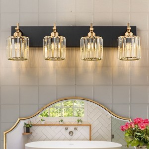 LLHZSY Modern Dimmable Bathroom Vanity Light Crystal Glass Wall Sconce - 4 Light - Black & Gold - 1 of 4