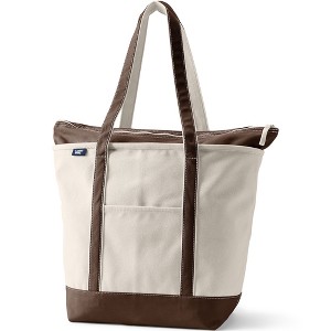 Lands' End Zip Top Long Handle Canvas Tote Bag - 1 of 4