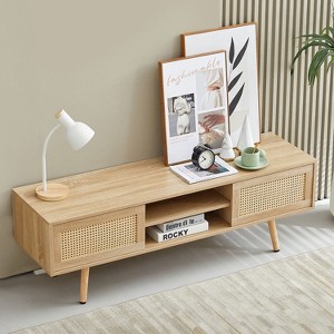 KTMBDW Boho TV Stand for 65 Inch TV, Entertainment Center with Adjustable Shelf, Rattan TV Console with 2 Cabinets, Media Console, for Living Room - 1 of 4