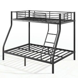 Resenkos Industrial Style Metal Full Size Bunk Bed with Safety Guardrails, Built - in Ladder for Bedroom, Black - 1 of 4