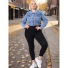 Women's Plus Size Cropped Long Sleeve Casual Denim Jean Jackets with Pocket - Agnes Orinda - 3 of 4