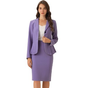 INSPIRE CHIC Women's Business Long Sleeve Notched Lapel Peplum Blazer Pencil Skirt Suit Set 2 Pcs - 1 of 4