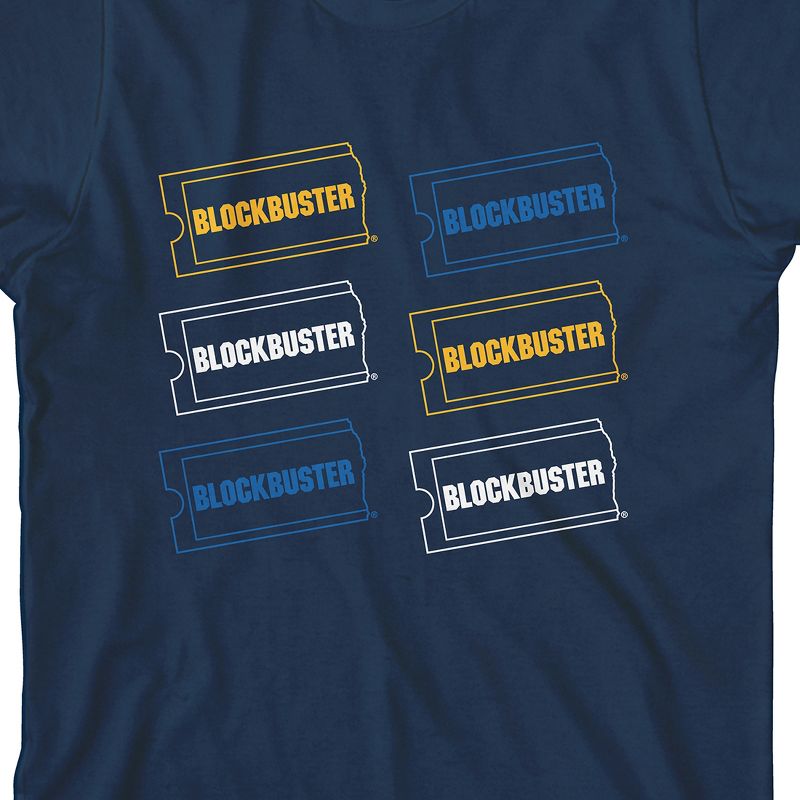 Blockbuster Six Logos Junior's Navy Blue Short Sleeve Tee Shirt, 2 of 4