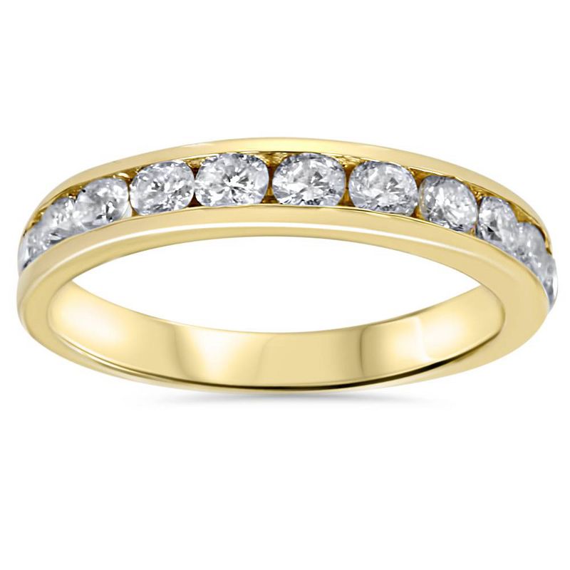 Pompeii3 1 Ct Round Cut Channel Set Diamond Wedding Women's 14k Yellow Gold Ring, 1 of 6