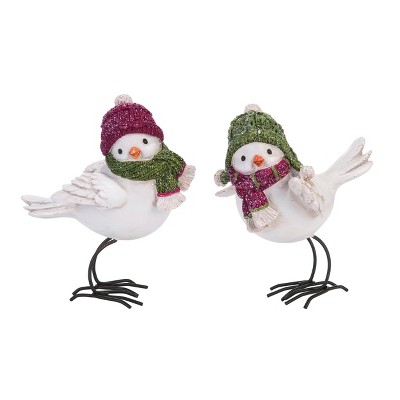 Transpac Resin 5 in. White Christmas Standing Bird Couple Figurine Set of 2