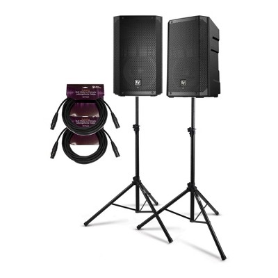 Electro Voice ELX200 10P Black 2 Pack Powered Loudspeaker and Stand Bundle