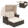 Costway Outdoor Patio Rattan Daybed with Retractable Canopy & Adjustable Backrests Beige/Red/Blue - image 2 of 4