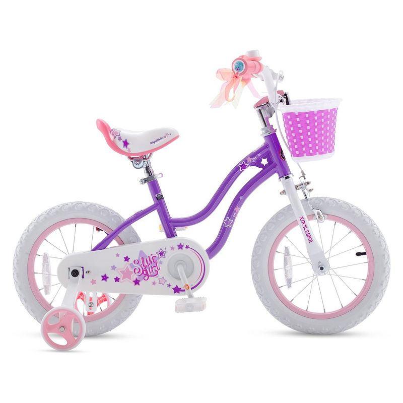 RoyalBaby Stargirl Kids Outdoor Bicycle with Kickstand, Accessory Basket, Bell, and Safety Training Wheels for Ages 4-7, Purple, 2 of 7