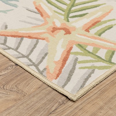 Beige and Multi Coastal Synthetic Rectangular Area Rug 7.6x10