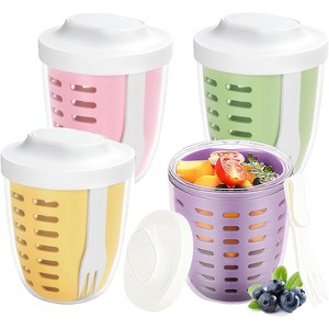 4 Pack Fruit Salad Storage Cup with Lids and Fork, 20oz Reusable Plastic Fruit Storage Containers, BPA-Free & Leak-Proof, Keep Fresh Longer - 1 of 4
