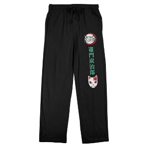 Demon Slayer Tanjiro Mask Men's Black Sleep Pajama Pants - 1 of 4