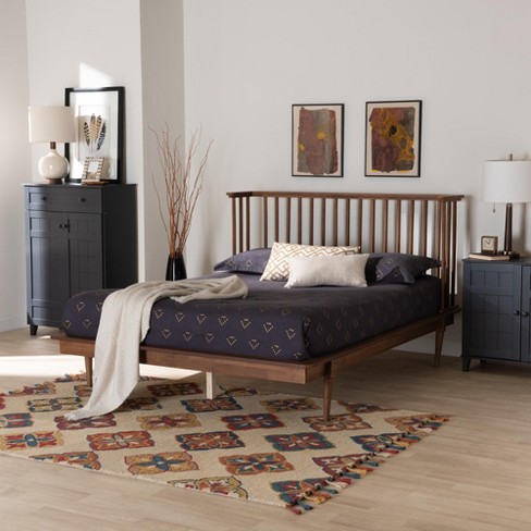 Baxton Studio Flint Mid-century Modern Ash Walnut Finished Wood Queen ...