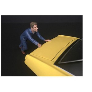 Mechanic Darwin Pushing a Car Figurine for 1/24 Scale Models by American Diorama - 1 of 3