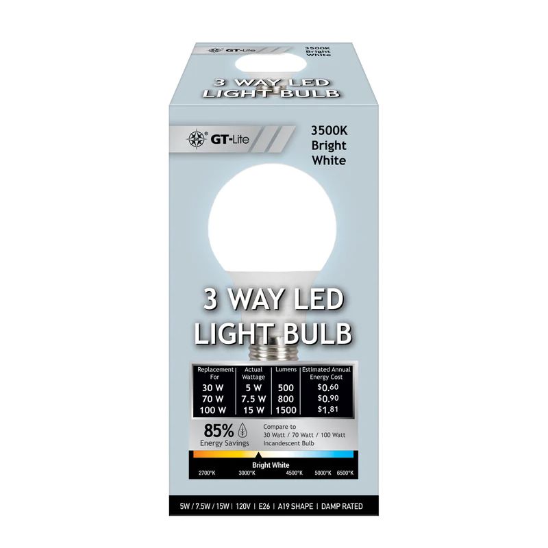 6-Pack 1500 Lumen LED A19 3-Way Bulb 30-70-100W Bright white/Daylight/Soft white, 4 of 7