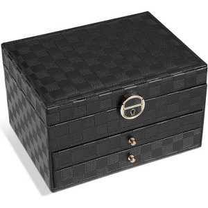 3-Layer Jewelry Box with Two Drawers, PU Leather Storage Case - 1 of 4