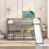 Twin Over Twin Low Bunk Bed with Fence and Ladder for Kids - 2 of 4
