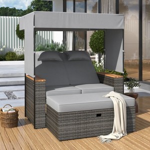 Isabel 2-piece PE Rattan Patio Daybed with Adjustable Back and Cushions, Chaise Lounge, Outdoor Furniture, Tanning Near Me - Maison Boucle - 1 of 4