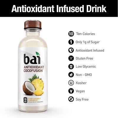 Bai Coconut Flavored Water, Puna Coconut Pineapple, Antioxidant Infused Drink, 18 Fluid Ounce Bottle (Pack of 12)