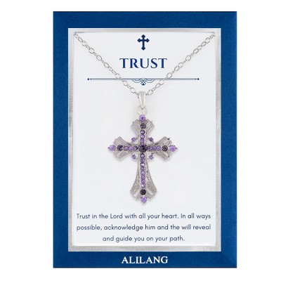Anna-Kaci Purple Lavender Rhinestone Celtic Cross Necklace with Religious Message Card & Envelope Jewelry Gift