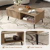 Homhougo Coffee Table, 2-Tiers Farmhouse Coffee Tables With Storage and Sliding Wave Pattern Door, Modren Tea Table, Wooden Dining Center Tables - 4 of 4