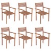 vidaXL 6X Stackable Teak Wood Patio Chairs with Green Cushions - Outdoor/Garden/Deck Seating - 3 of 4