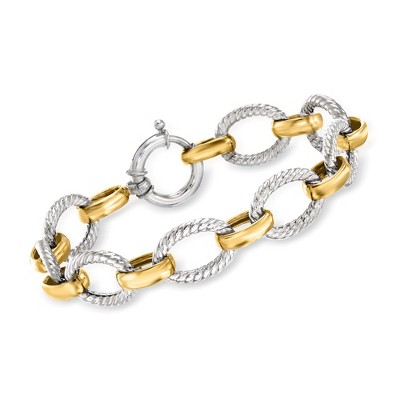 Ross-Simons Sterling Silver and 18kt Gold Over Sterling Twisted Oval-Link Bracelet