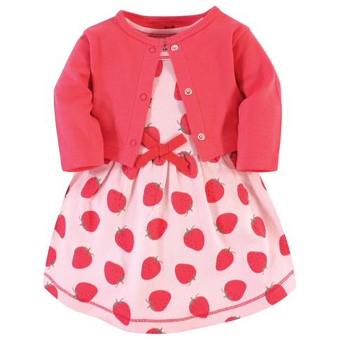 Touched by Nature Baby and Toddler Girl Organic Cotton Dress and Cardigan 2pc Set, Strawberries - image 1 of 4