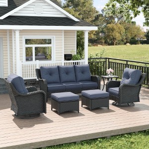 LayinSun Wicker Outdoor Furniture Set with 6-inch Comfy Cushions, High Back Patio Furniture Set with Swivel Rocking Chairs and Side Table - 1 of 4