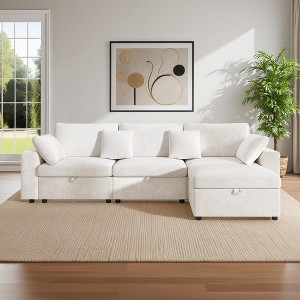 118" L-Shaped Velvet Sectional Couch with Storage Ottoman, Plush Cushions and Easy Assembly - 1 of 4