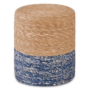KTMBDW Ottoman Poufs, Natural Seagrass Pouffe, Hand Weave Round Footstool with Wood Frame, Sitting Braided Footrest for Living Room, Bedroom - 1 of 4