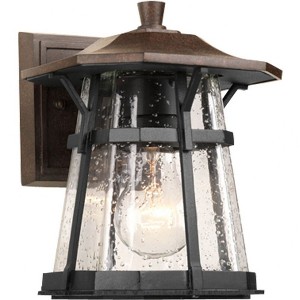Progress Lighting Derby 1-Light LED Small Wall Lantern in Espresso Aluminum with Artistic Glass Shade - 1 of 2