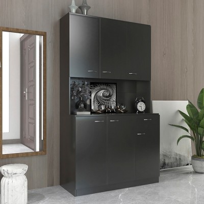 VYNXARIA 70.87" Tall Wardrobe& Kitchen Cabinet, with 6-Doors, 1-Open Shelves and 1-Drawer for bedroom,Black