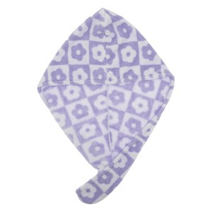 Unique Bargains Women Soft Checkered Flowers Hair Towel 1 Pc - 1 of 3